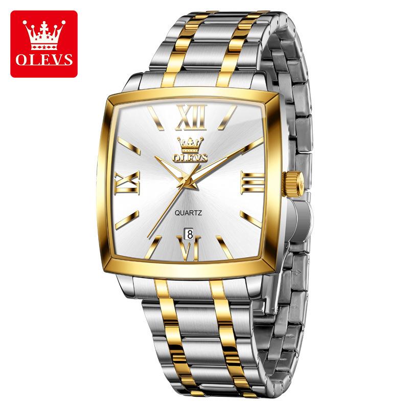 OLEVS Mens Watch Simple Original Brand Quartz Watch Waterproof Luminous Square Watch Automatic Date Watch For Man Gifts