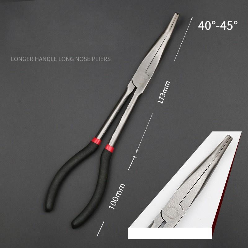 1pc 11-inch  Long Nose Pliers with Curved and Straight Tips - Ideal for Industrial, DIY Applications and Car Repair
