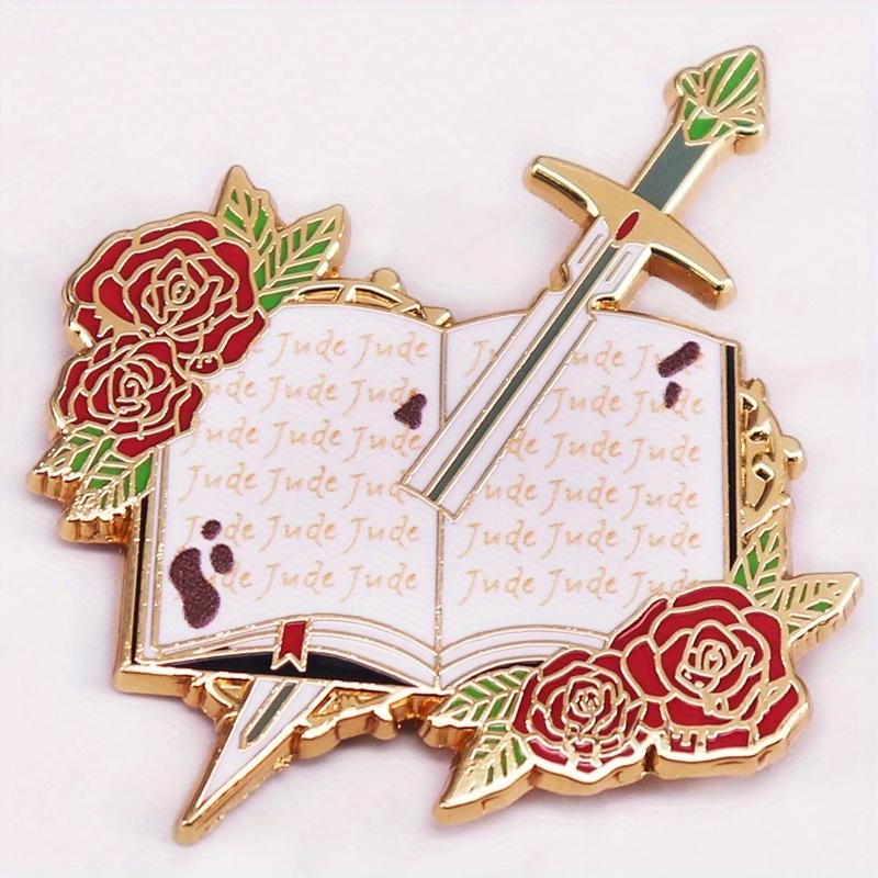 Book Sword Enamel Brooch Badge Flower Letter Pins Bookish Gift