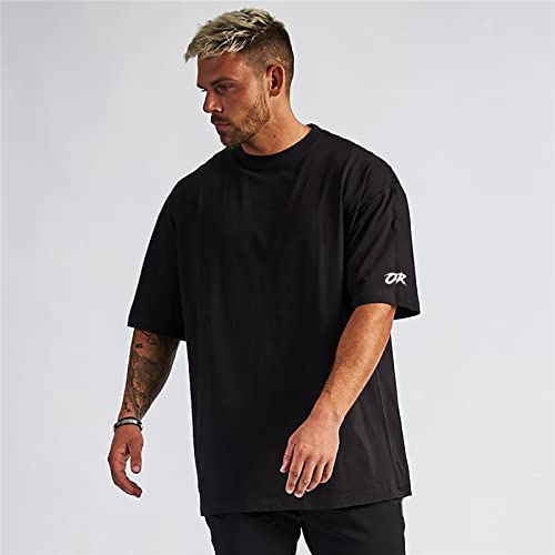 OROLN Men's Gym T-Shirt, Muscle Training Wear, Sportswear, Stylish, Oversized, Short Sleeve, Stretch, Fitness, Sweat-Wicking, Breathable, Solid Color