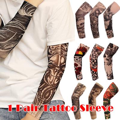 1 pereche de mâneci unisex punk cool cu ​​tatuaj rezistente la soare, mâneci de modă pentru încălzirea brațelor de vară, mâneci elastice cu protecție UV