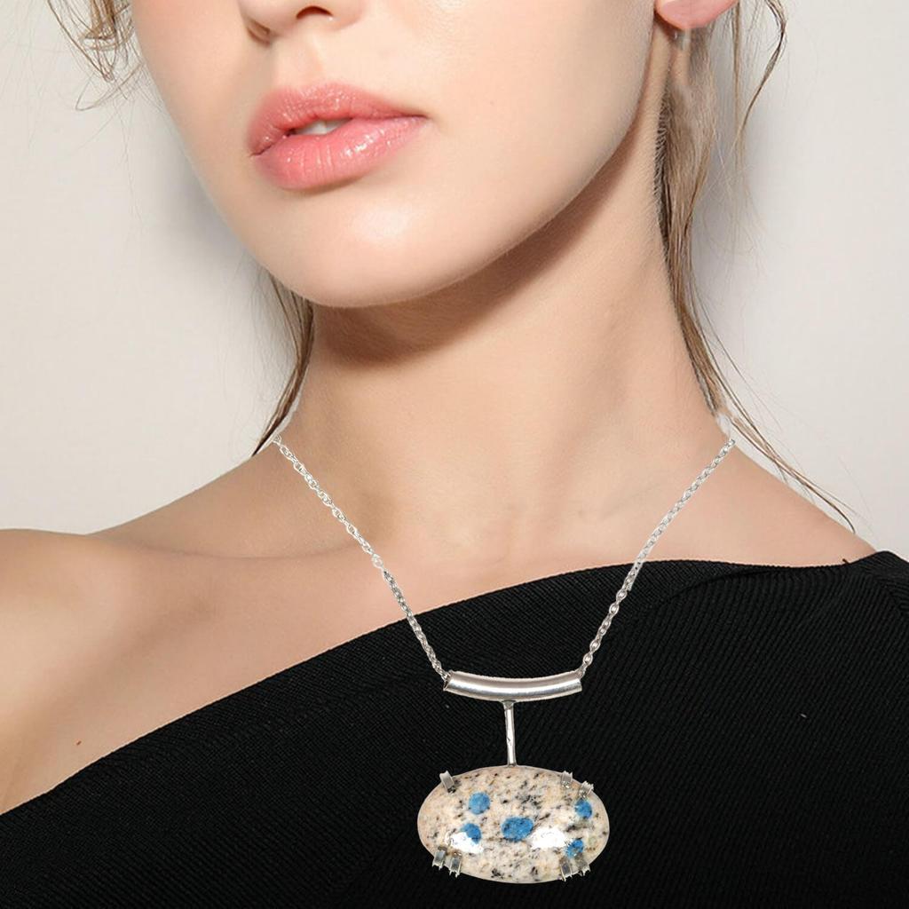 Jasper Gemstone Jewelry Necklace Silver Handmade Ethnic Macrame Thread