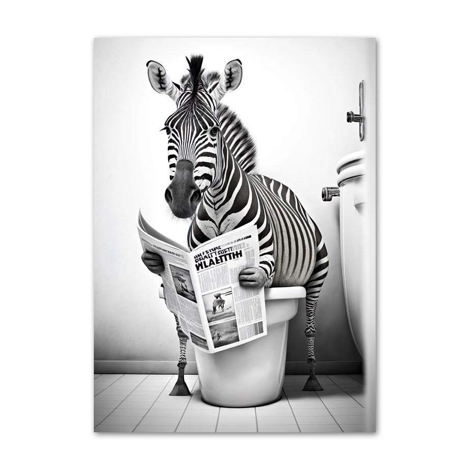 Lion Rabbit Bear Sitting On The Toilet Reading A Newspaper Posters And Print Wall Art Canvas Painting Funny Bathroom Humor Decor