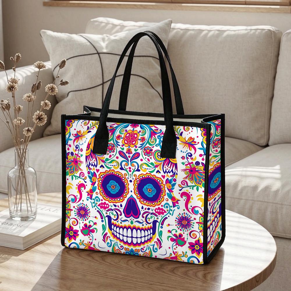 Mexican Sugar Skull Pattern Fashion Tote Bag Portable Casual Daily Shoulder Handbag for Outdoor Shopping Travel Use