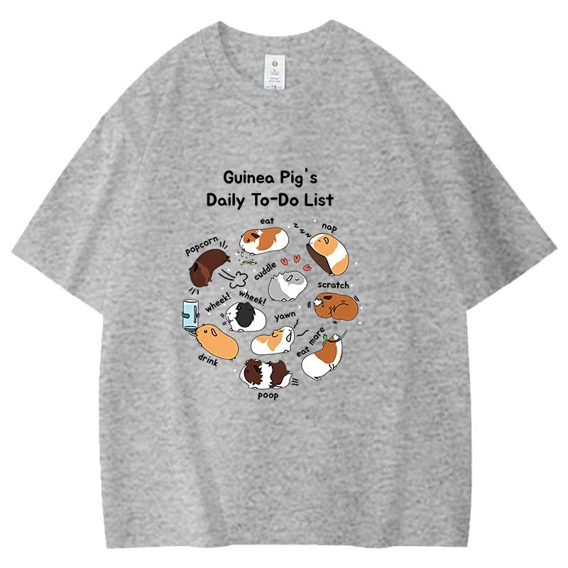 

New Guinea Pigs Daily Todo List Graphic Print Cotton Shirt Tees Summer Tshirt Short Sleeve Personality Streetwear Casual Top S