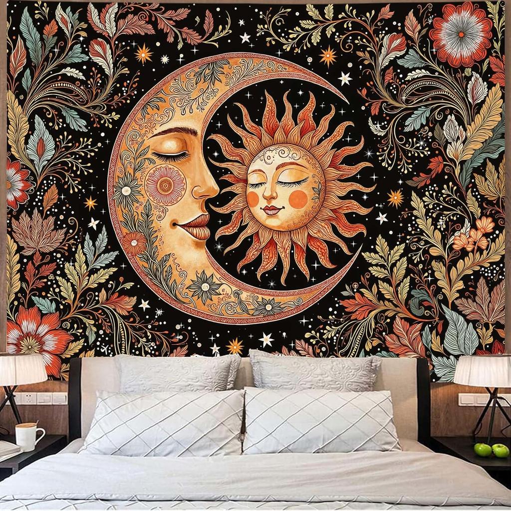 VIKAMA Boho Tapestry Featuring Sunflower and Astrological Wheel Wall Decor for Bedroom Dorm and Living Room with Bohemian Mystic