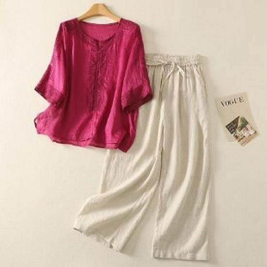 Elegant Chiffon Top: Popular Chinese Style Mid-Aged Women's Five-Point Sleeve Printed T-Shirt