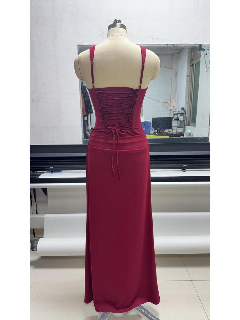 TK Women's 2026 Spring Slim Strappy Maxi Dress – Solid Color Hip-hugging Style