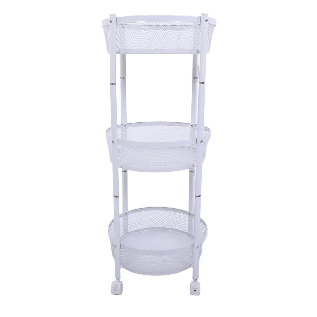 Carrito de Servicio Metálico Giratorio de 3 Niveles Multifuncional Plegable Redondo de Almacenamiento Carrito para Cocina