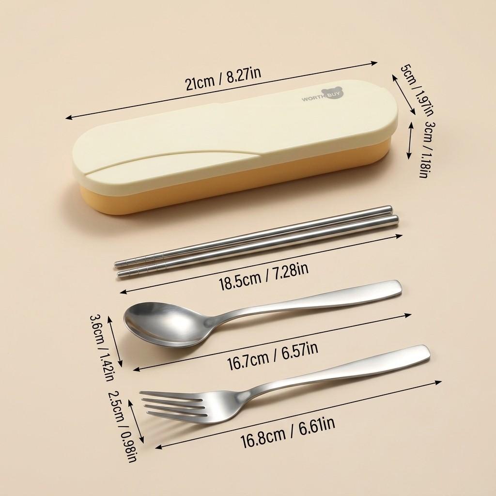 Portable Stainless Steel Cutlery Students Tableware Set Spoon Fork Chopsticks With Case Holder Travel Camping School Utensils