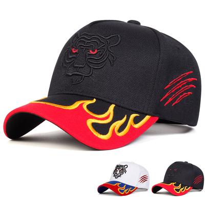 Unisex Flame Tiger Embroidery Baseball Caps Spring and Autumn Outdoor Adjustable Casual Hats Sunscreen Hat