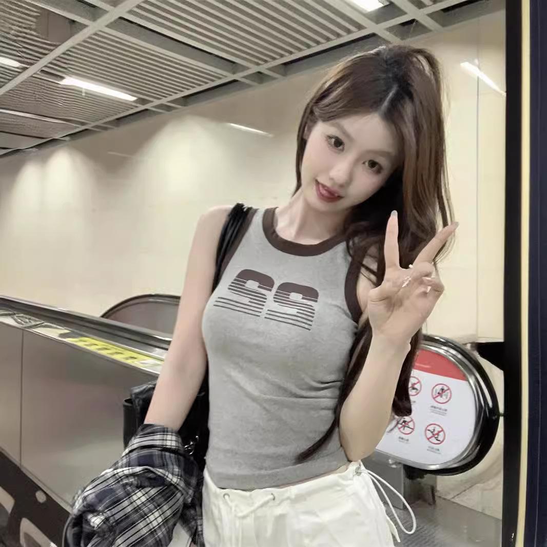 

Женский жилет с подтяжками и американским принтом в виде букв, летняя новинка, короткая футболка в стиле ретро для девушек, облегающая 2XL