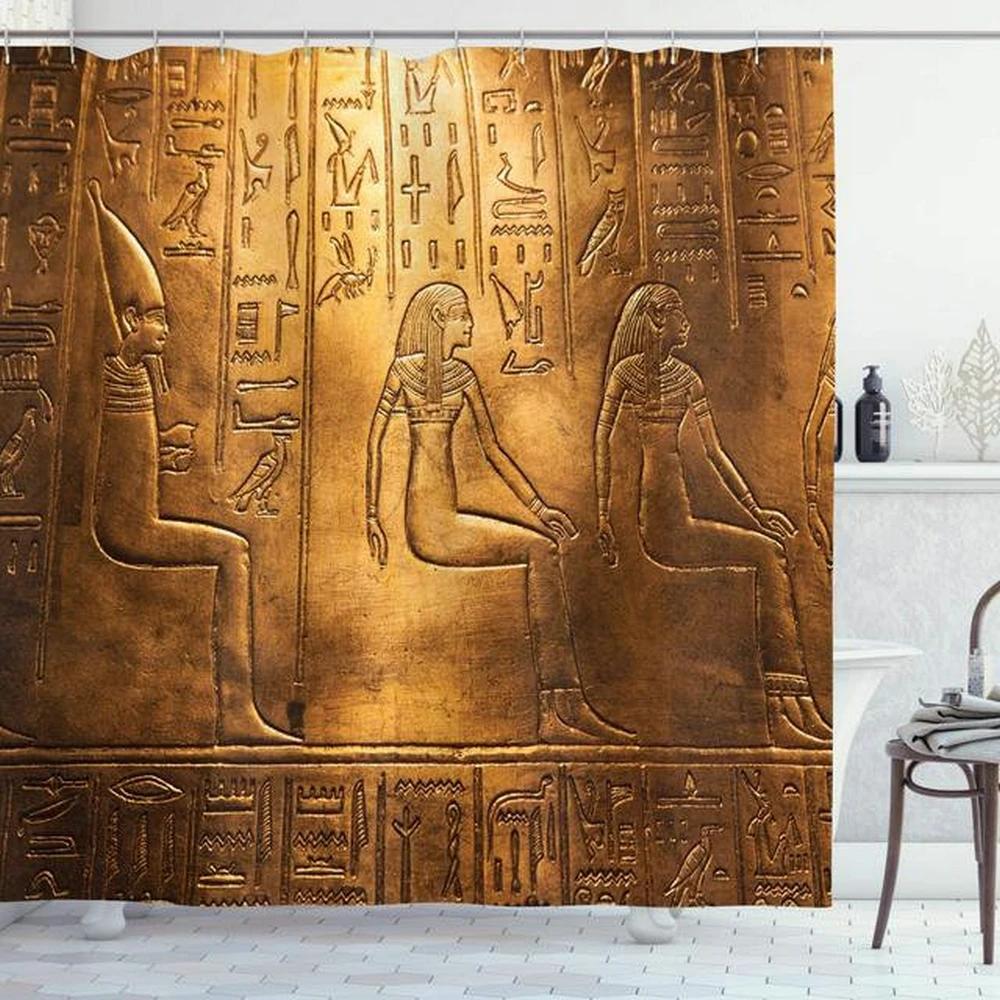 Retro Egypt Pyramid Pharaoh Painting Printed Shower Curtains Waterproof Bathroom Decor Cloth Curtain Set With Hook Bath Screens