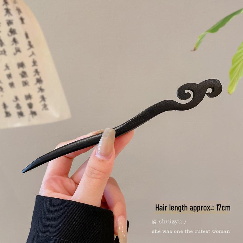 High-End Chinese Wooden Hairpin with Tassels – Ancient Style Ebony Faux for Women