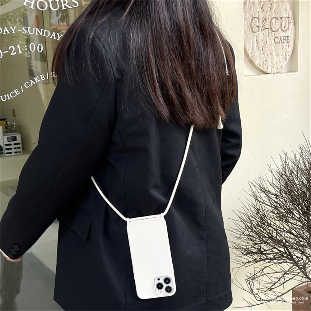 

Crossbody Lanyard Cord Liquid Silicone Case For iPhone 13 16 12 Mini 14 15 Pro Max X XS XR 7 8 Plus SE Necklace strap Soft Cover For iPhone 13 Mini&Case & Strap