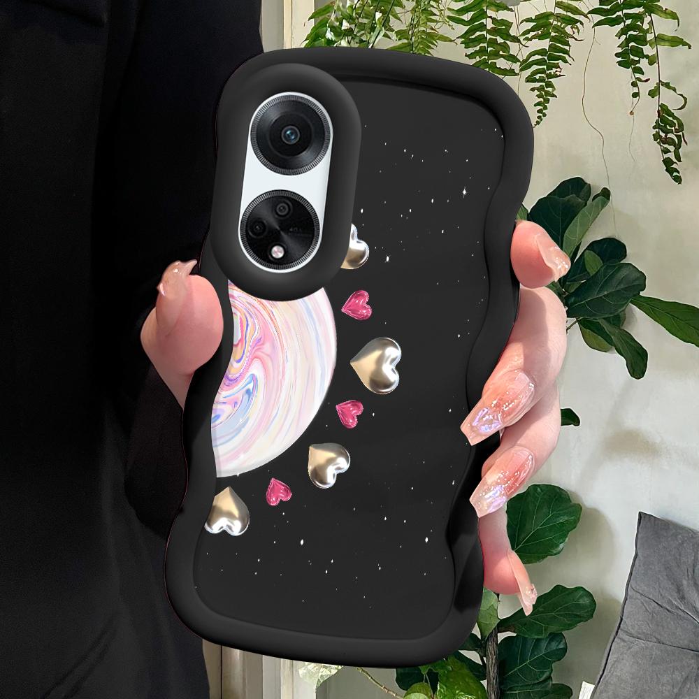 

Окрашенный узор Big Wave Edge Мягкий силиконовый материал Macaron чехол для телефона противоударный защитный резиновый чехол для OPPO Reno Realme Realme C63 чёрный