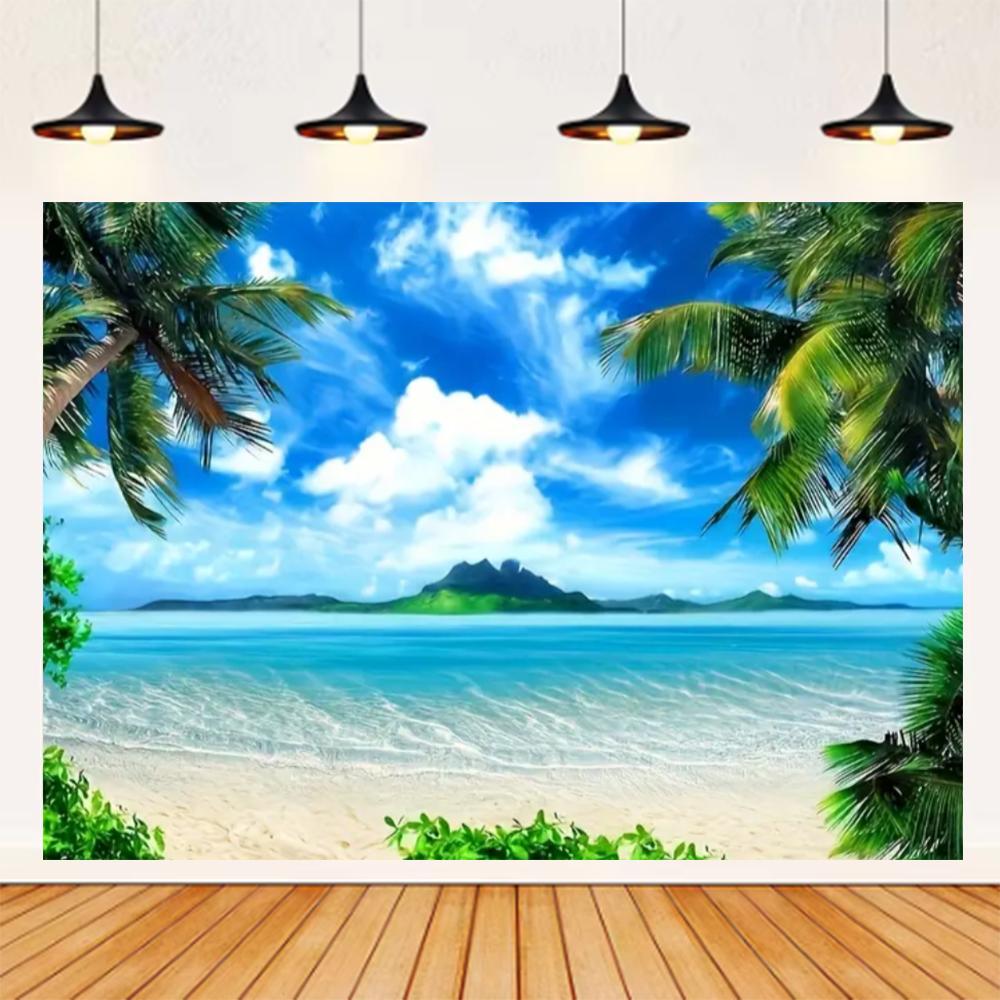 Summer Seaside Beach Theme Background Palm Tree Blue Sky Romantic Sunrise Sea Wave Photography Backdrop Supplies Party Decor