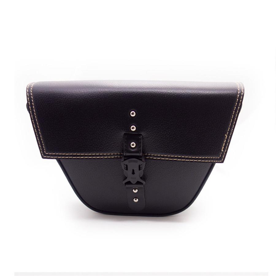 Black Synthetic Leather Motorcycle Side Saddle Bag Luggage For Cafe Racer Custom