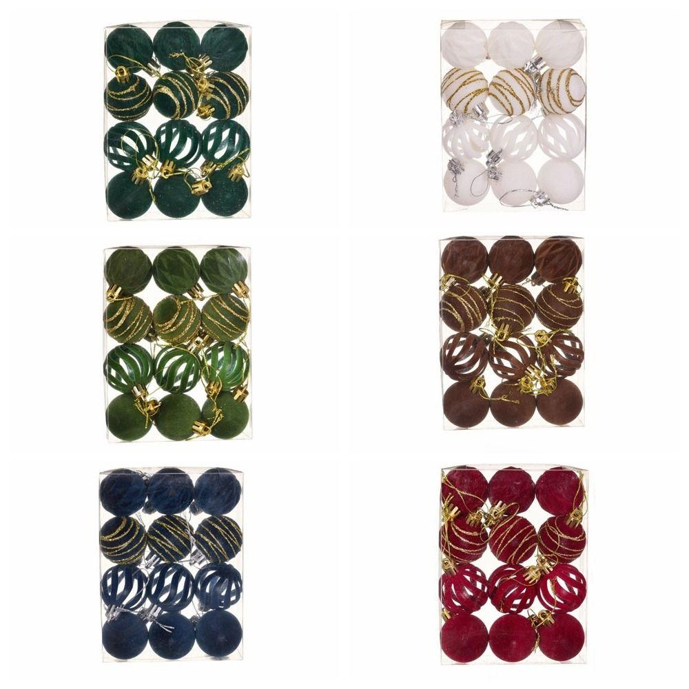 12pcs/Set 4CM Christmas Ball Ornaments Sparkling Velvet Christmas Spheres Plastic Flocking Christmas Tree Props Christmas Party