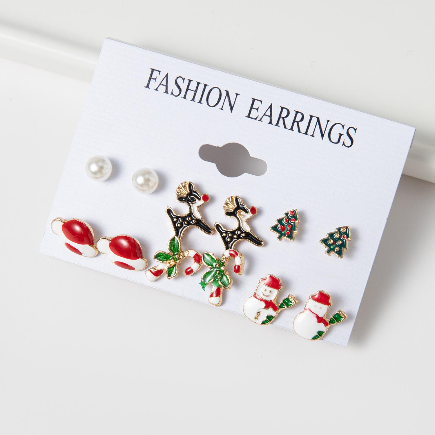 

Santa Claus & Christmas Tree Drip Oil Earrings Set - 6 Pieces