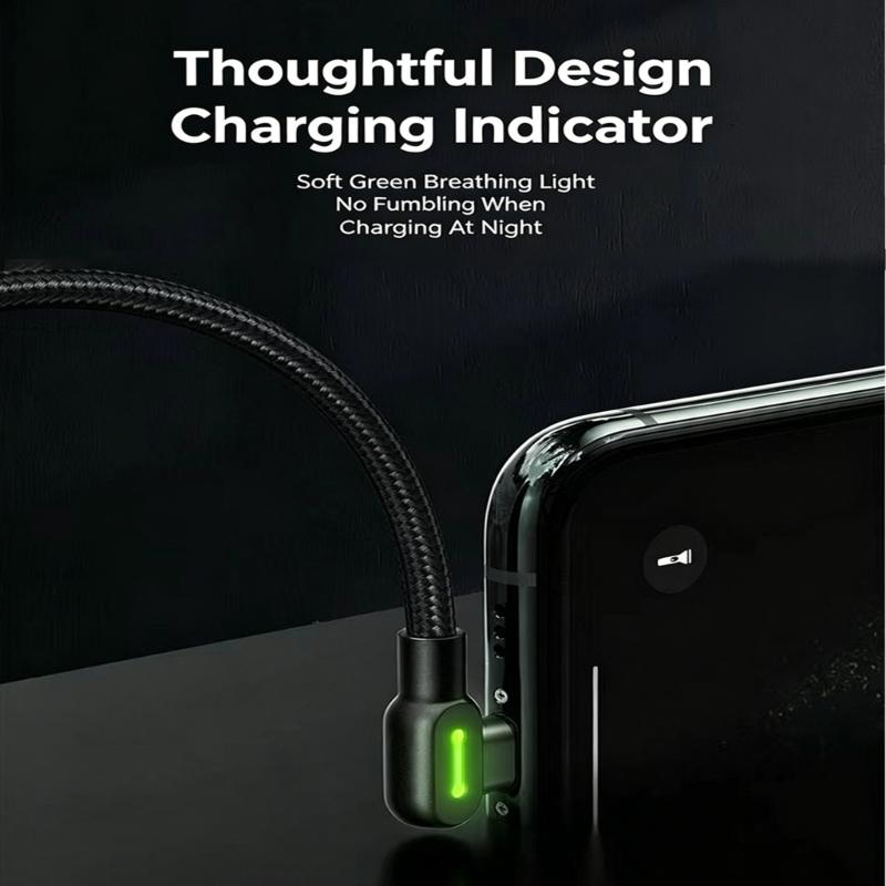 Double Angled USB C Charging Cable Fast Speed Data Sync Reinforced Braided Cord For Phones And Tablets