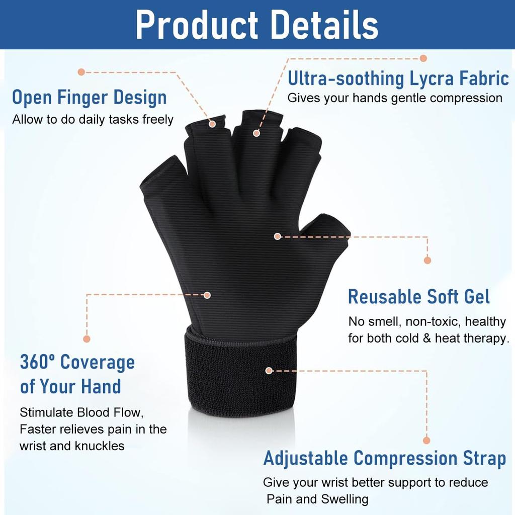 HANNEA® Arthritis Gloves, Compression Hand Pain Relief, Heat Cold Gel Pack