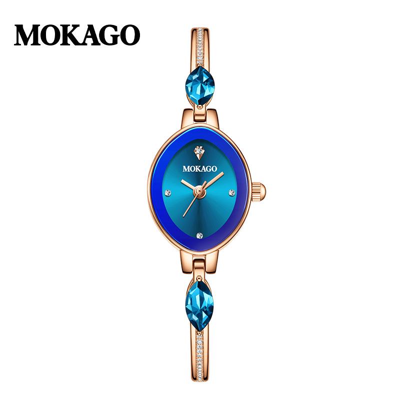 MOKAGO Ocean Heart Luxury Women s Waterproof Bracelet Watch - Diamond Inlaid with Blue Crystal