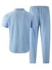Men's Casual Linen Beachwear Set: Short Sleeve Shirt & Long Pants with Double Pockets
