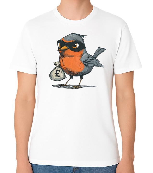 Robin With Money Bag Funny Rob Robbing Bank British Bird Graphic Unisex T-Shirt S разноцветный