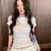 French Niche Lace Thin Slim-fitting Short-sleeved T-shirt for Women's Summer Sweet and Hot Girls Waist and Thin Top