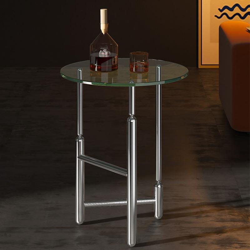 Retro Stainless Steel Coffee Table Luxury Round Glass Corner Tables Living Room Small Side Table Home Decoration Furniture