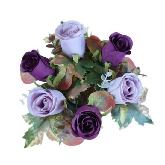 Artificial Rose Candle Ring Fake Rose Wreath with Maple Leaves Pillar Candle Wreath Table Centerpieces for Home Candlelight Dinner Wedding Party Decor