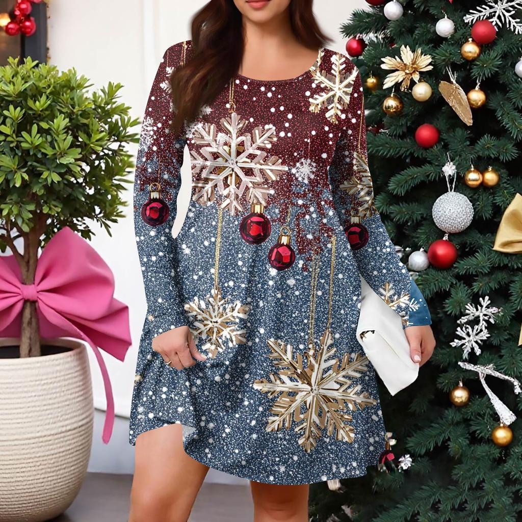 Dámské ležérní šaty s gradientním potiskem, kapsou, kulatým výstřihem a dlouhým rukávem ve větších velikostech na jaro/podzim