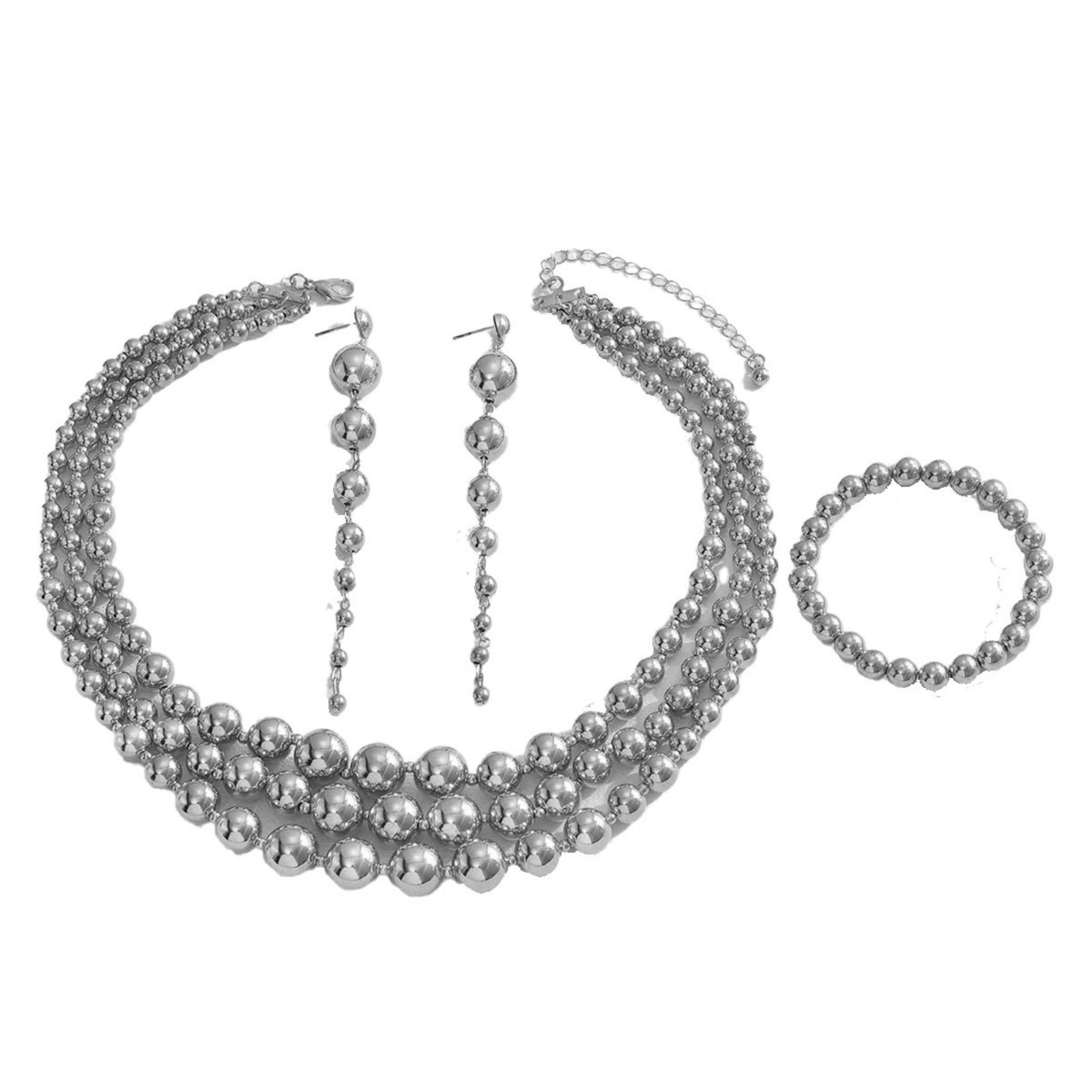 

Minimalist And Fresh Jewelry Set: Diamond-Inlaid, -Designed Collarbone Chain, Versatile Earrings One Size