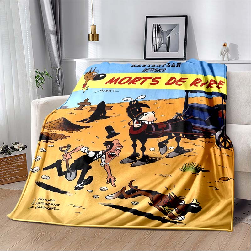 Lucky Luke Western Cowboy Flannel Blanket Cartoon Print Warm Sofa Throw Vintage Home Decor Gift For Comic Fans