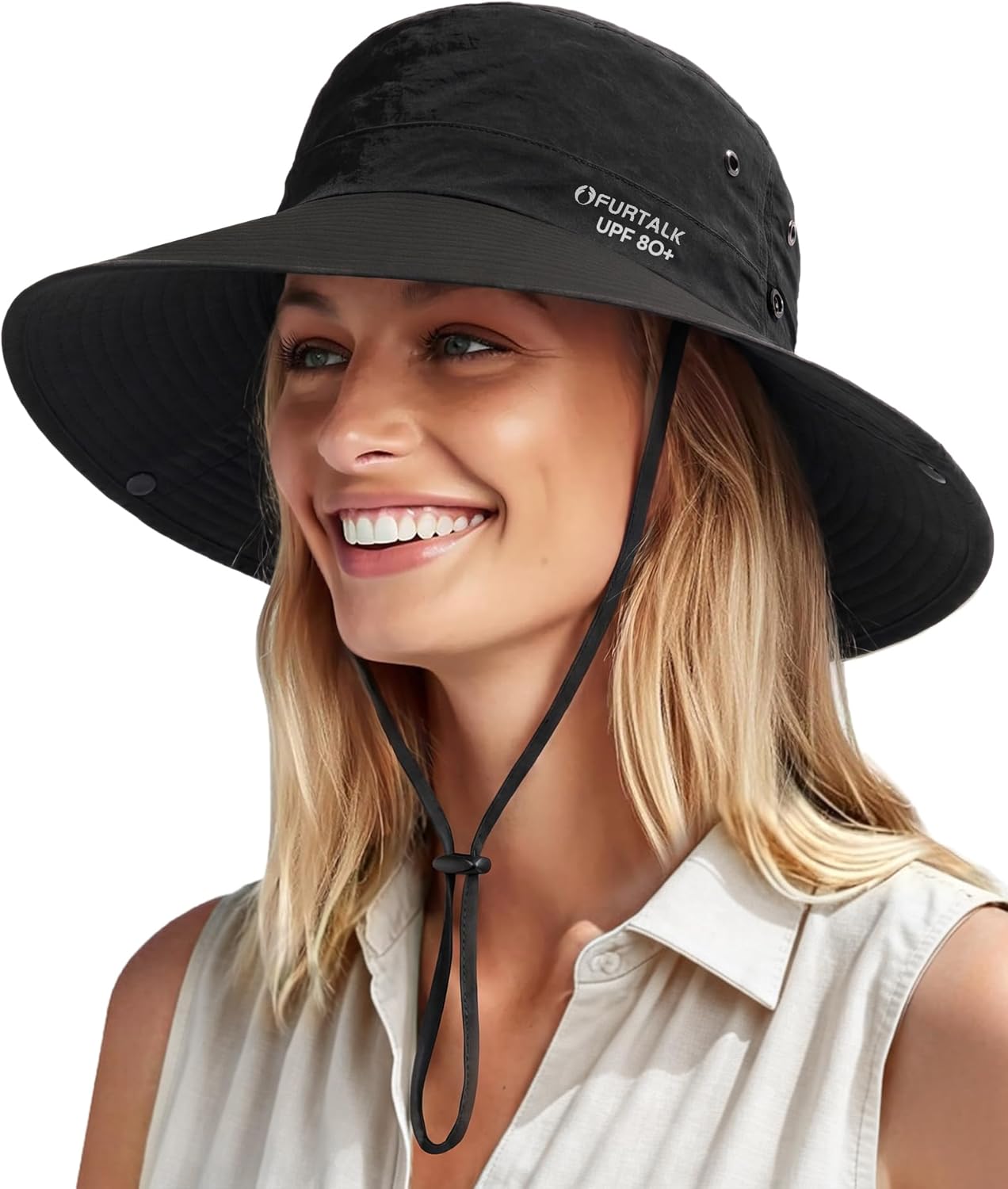 Zealous Sole Women's Upf 80+ Wide Brim Sun Hat For Ponytail Beach Hat, Packable Cowboy Style Cm