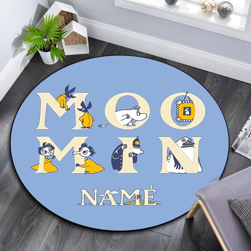 Custom Name,Moomin pattern round rug,Carpet Rug for Living Room Bedroom Playroom ,Non-slip Floor Mat,Holiday Gifts and Birthday Gifts.