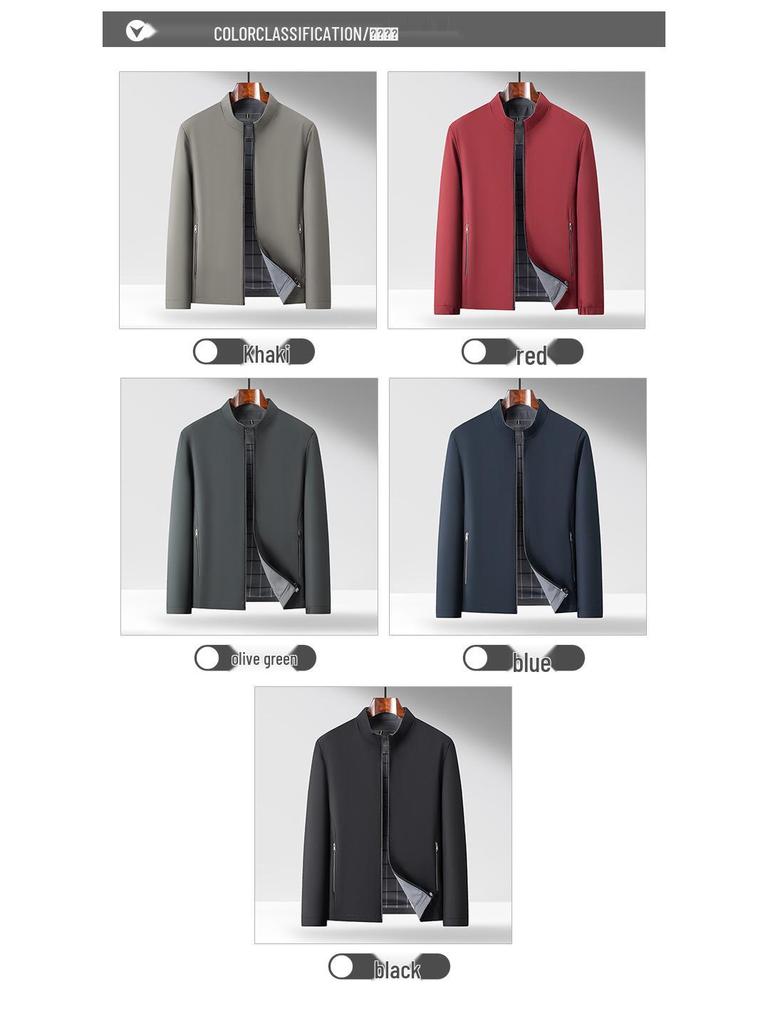 Men's Solid Color Stand Collar Zipper Jacket - Business Casual for Middle-aged and Elderly