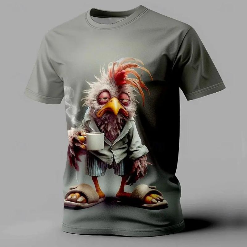 Funny Men's T Shirt Animal Chicken Print Summer Casual Short Sleeve Tee Street Fashion O-Neck Pullover Men's Oversized Clothing