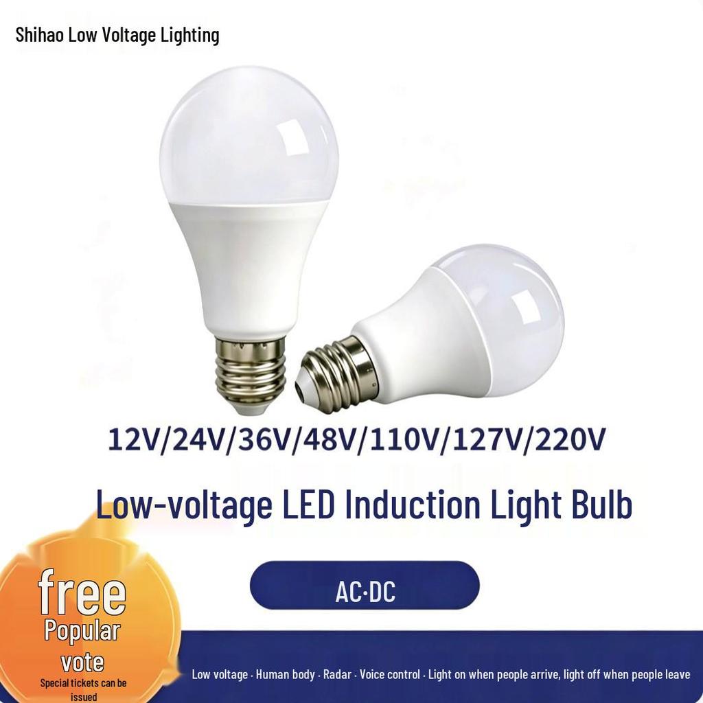 LED Bulb with Human Body Induction & Light Control - Works with 12V, 24V, 36V, and 110V