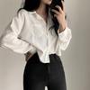 Damen Retro Modische Vielseitige Frühling Sommer Einreihige Bluse Einfarbig Kurzes Hemd Tops