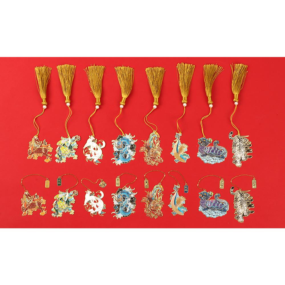 Office Supplies Retro Dragon Tiger Pendant Tassel Pagination Mark Painted Brass Bookmark Book Clip