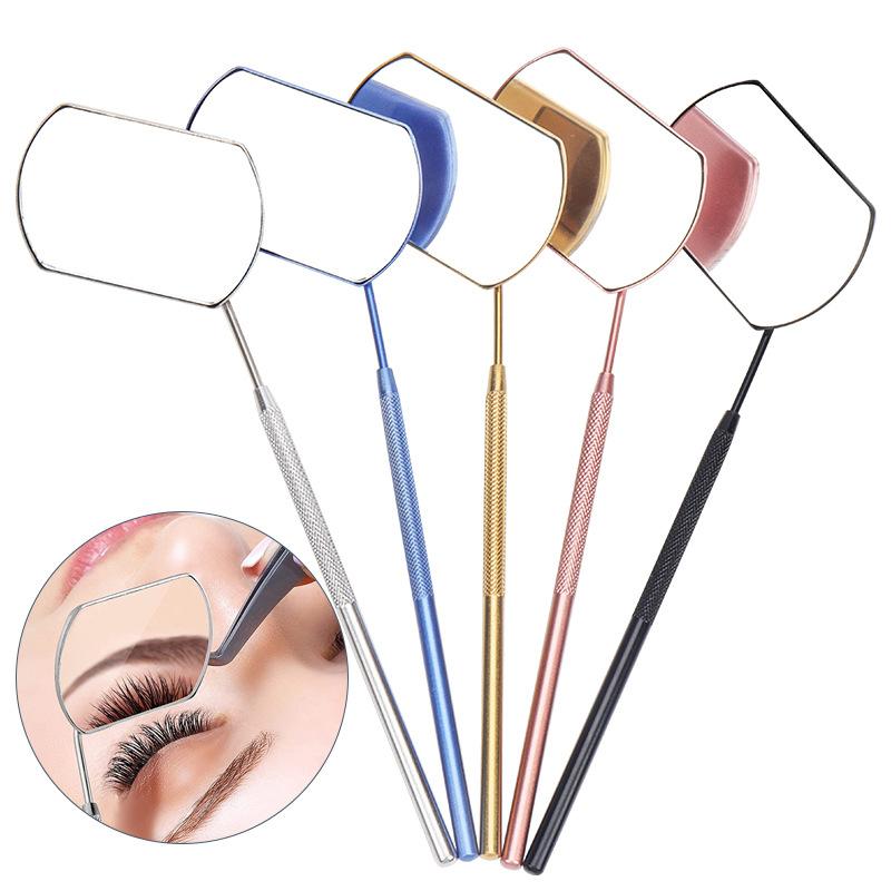 1Pc Handheld Square Eyelash Extension Inspection Mirror, Stainless Steel Eyelash Extension Auxiliary Tool