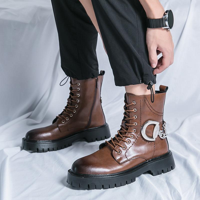 

Plus-size new leather boots, urban British style leather shoes, high-top martin boots 38