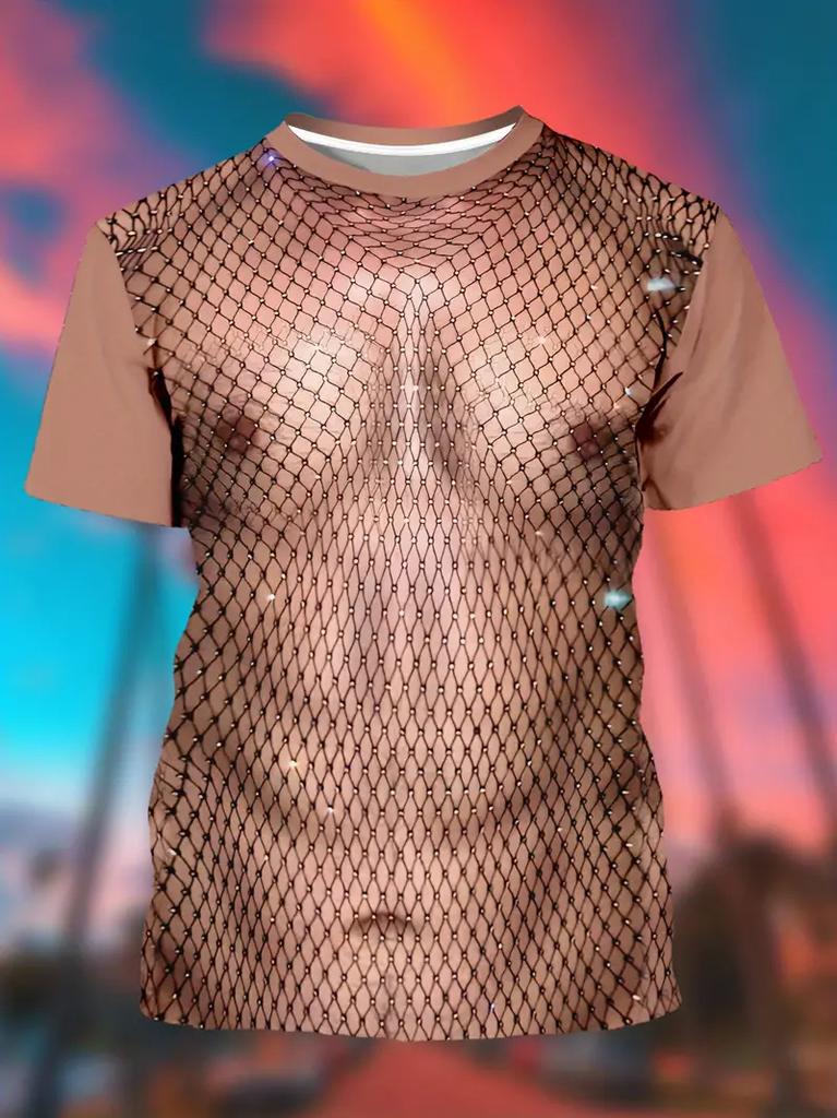 Lustiges Muskelkörper 3D-gedrucktes T-Shirt Sommer Herren Designer Kleidung Hässliches Brusthaar Rundhals Kurzarm Tops