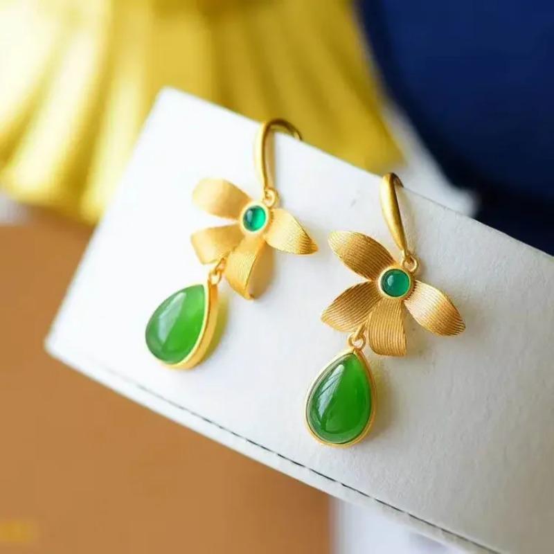 New In  Inlaid Natural An Jasper Butterfly Shaped Earrings For Women Super High-Tech Drop-Shaped   Jewelry