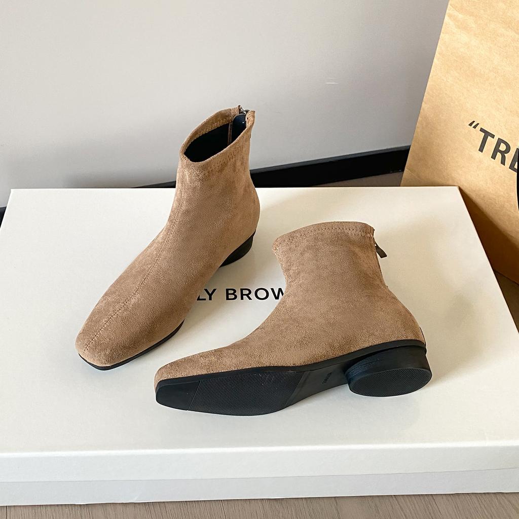 Spot Grape Mother Same Korean Retro Martin Boots Women's Square Head Suede Versatile Height-increasing Thin Boots Autumn and Winter Short Boots