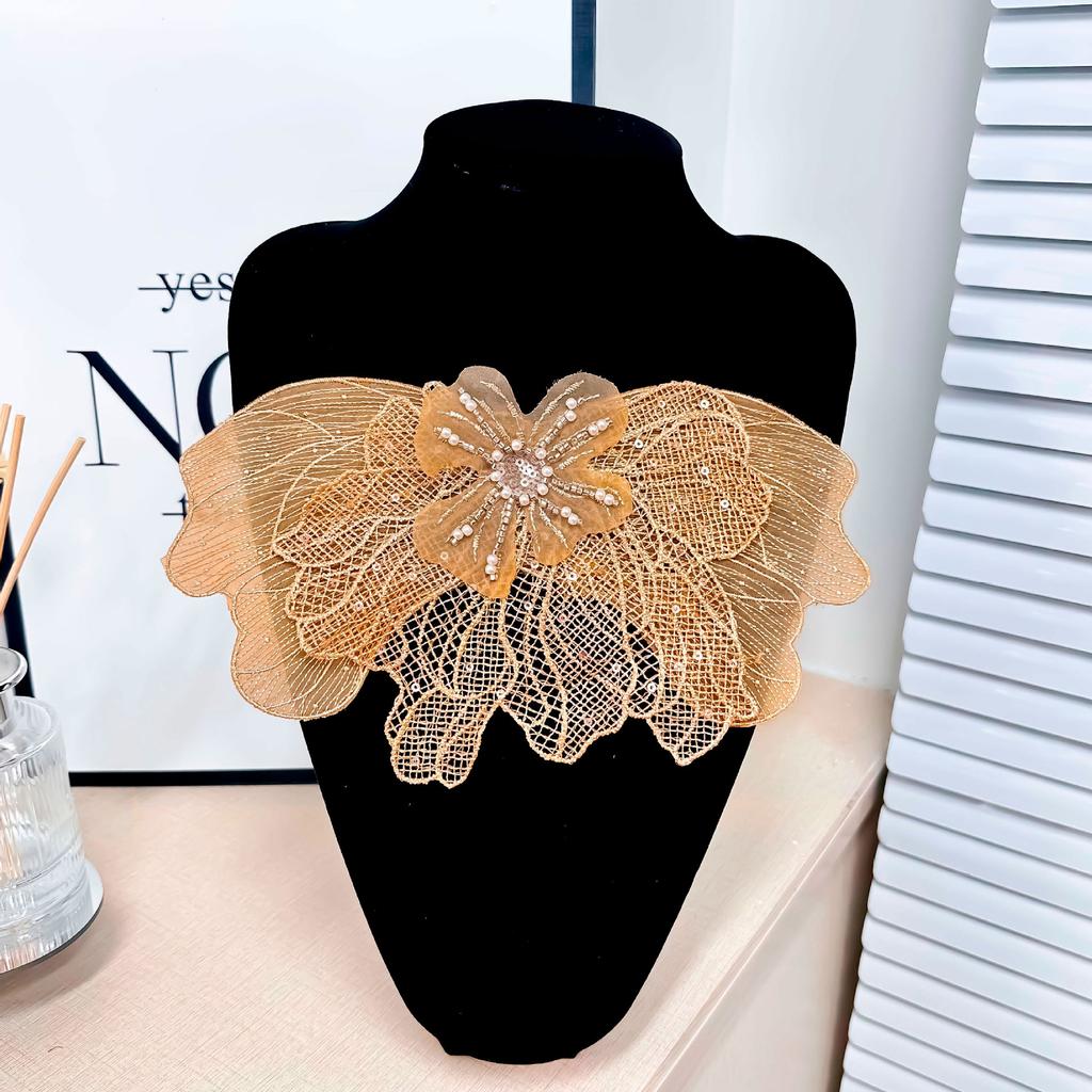 Lace Mesh, Flat Mantle Embroidery Bead Sticker, Curtain Decoration Flower Cloth Sticker, Bright Diamond Pearl Bow.