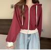 Women's Dopamine Color-Block Hooded Sweatshirt - Lazy Style, Petite Fit, Long-Sleeve, Spring & Autumn