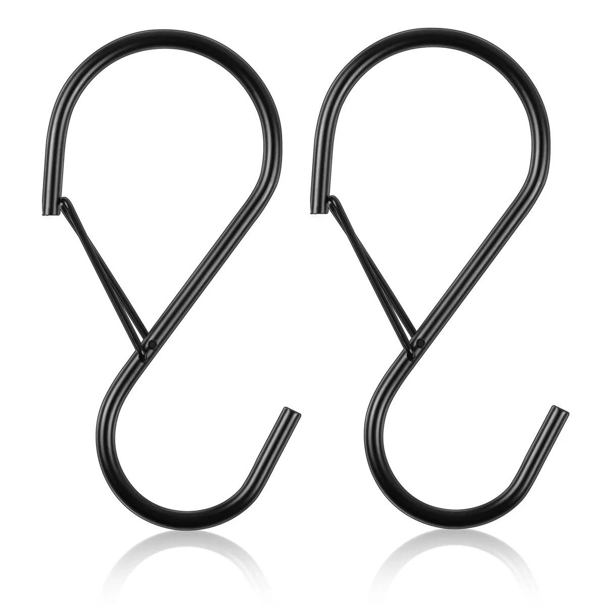 2/4/8PCS S Hooks for Hanging With Safety Buckle Heavy Duty S Hooks Large Metal S Hooks for Hanging Plants Jeans Pots Bags